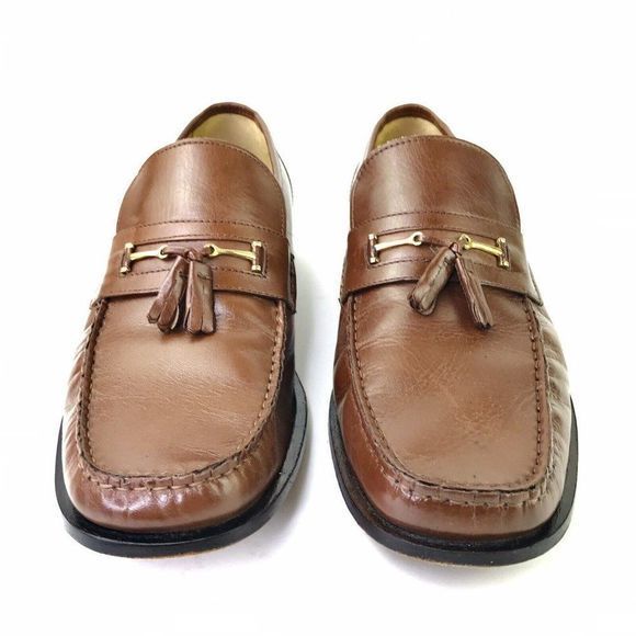 Stafford Vero Cuoio Handcrafted Men's US 12 Brown Leather Slip On Loafers tassel - Picture 3 of 9